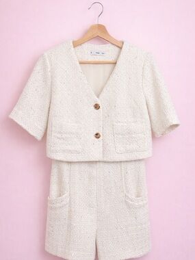 Mango Cream Tweed Mini Dress Set